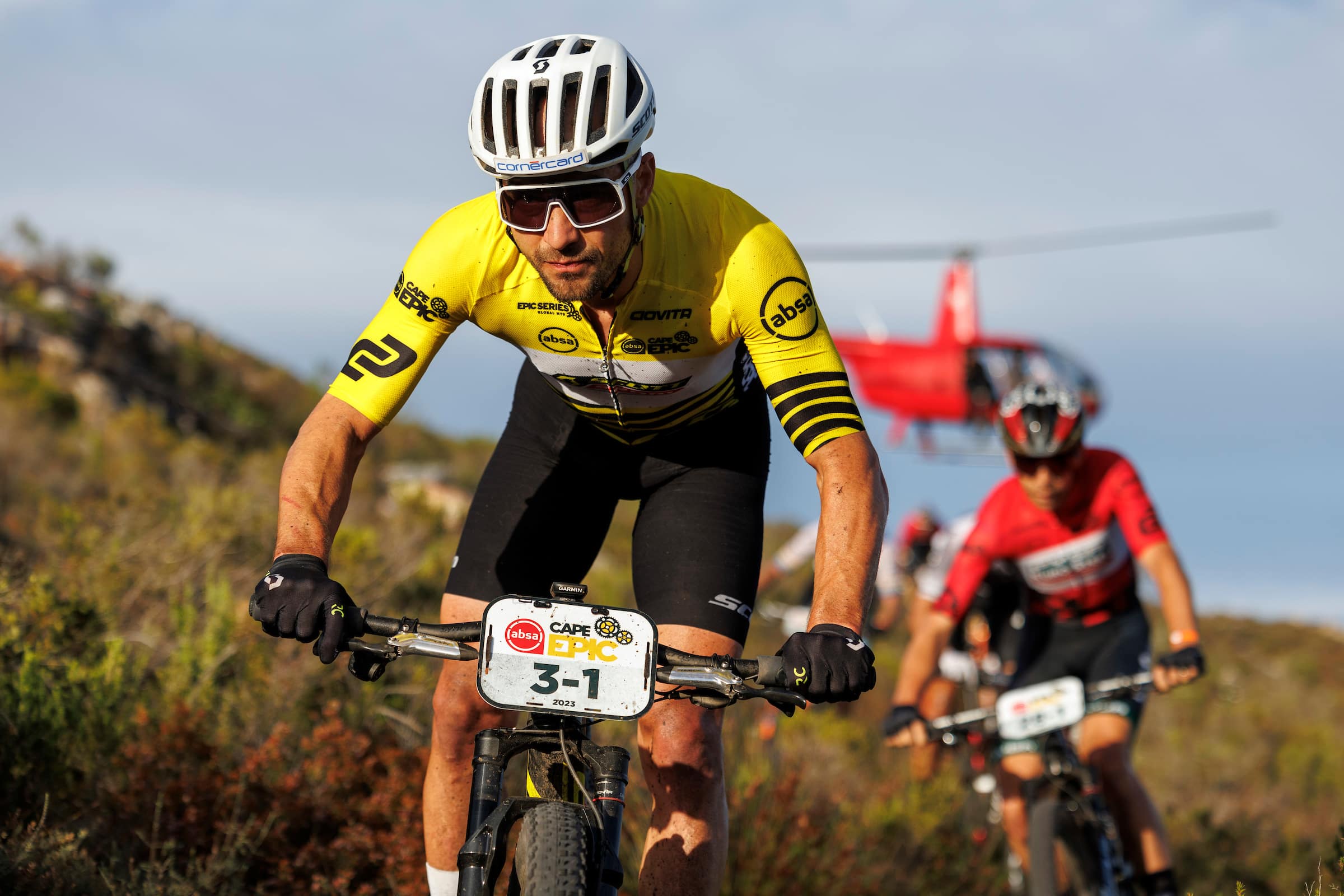 Nino Schurter during stage 3 of the 2023 Absa Cape Epic Mountain Bike stage race from Hermanus High School to Oak Valley Wine Estate, Elgin, South Africa on the 22th March 2023. Photo by Nick Muzik/Cape Epic
PLEASE ENSURE THE APPROPRIATE CREDIT IS GIVEN TO THE PHOTOGRAPHER AND ABSA CAPE EPIC